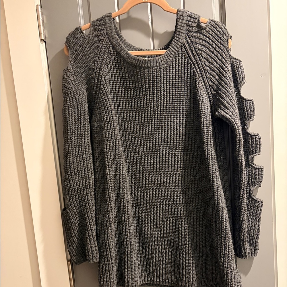 Love Riche Gray Knit Sweater with Unique Sleeve Design